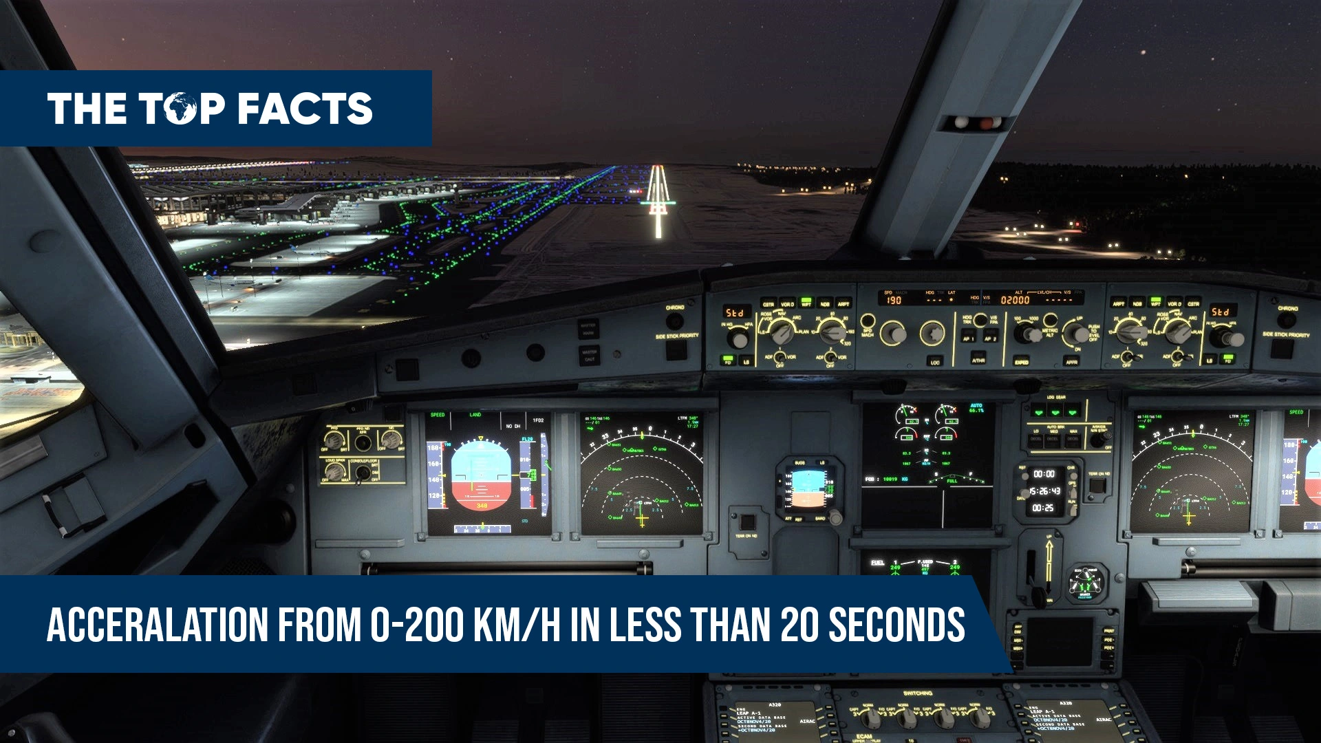 The Airbus A320 can accelerate from 0 to 200 km/h in less than 20 seconds.